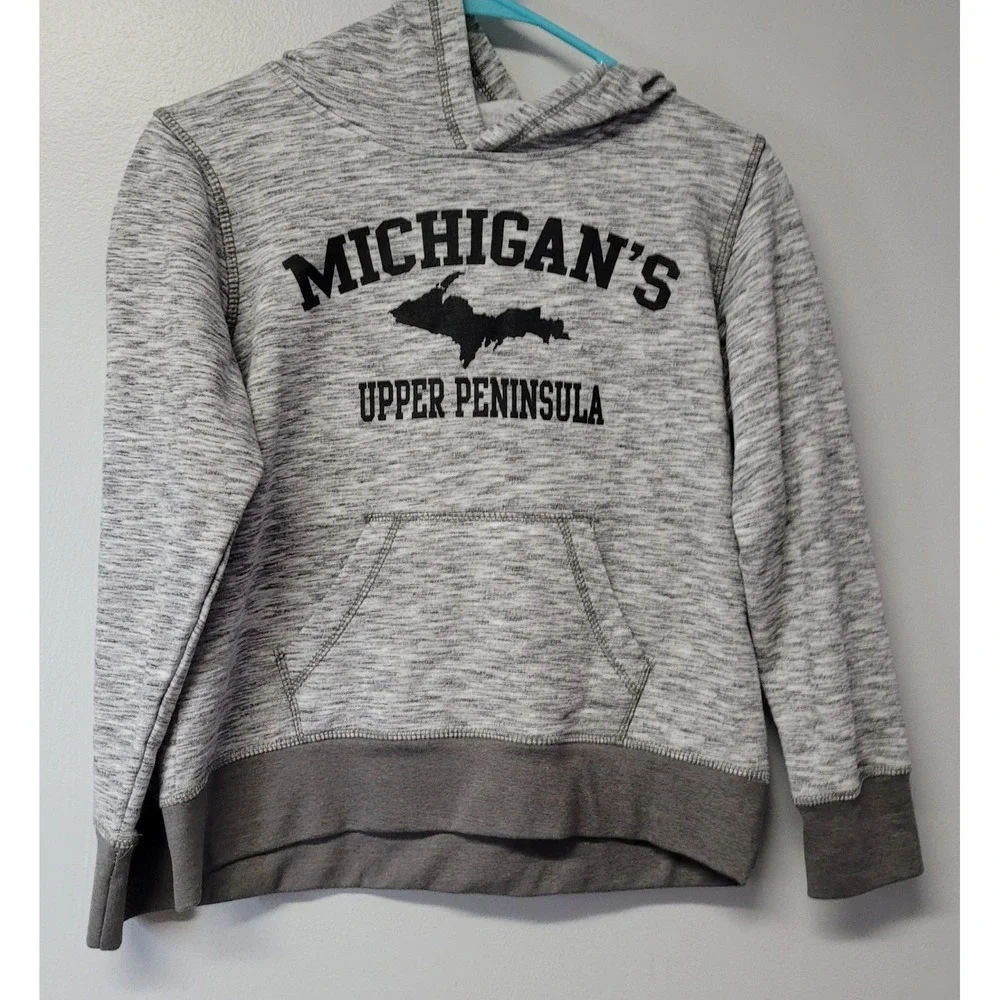 Avalon Apparel Youth Michigan's Upper Peninsula Gray Space Dye Hoodie Size 14/16